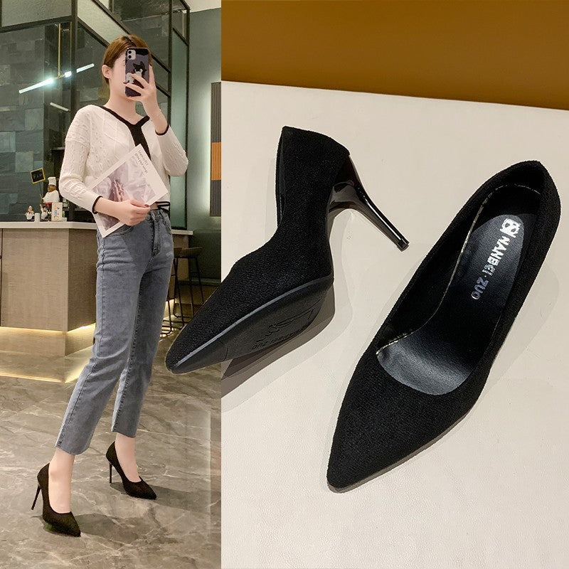 Women's pointed velvet look pumps with padded insole and sleek stiletto heel Mune Fashion