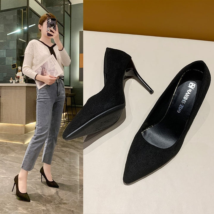 Women's pointed velvet look pumps with padded insole and sleek stiletto heel Mune Fashion