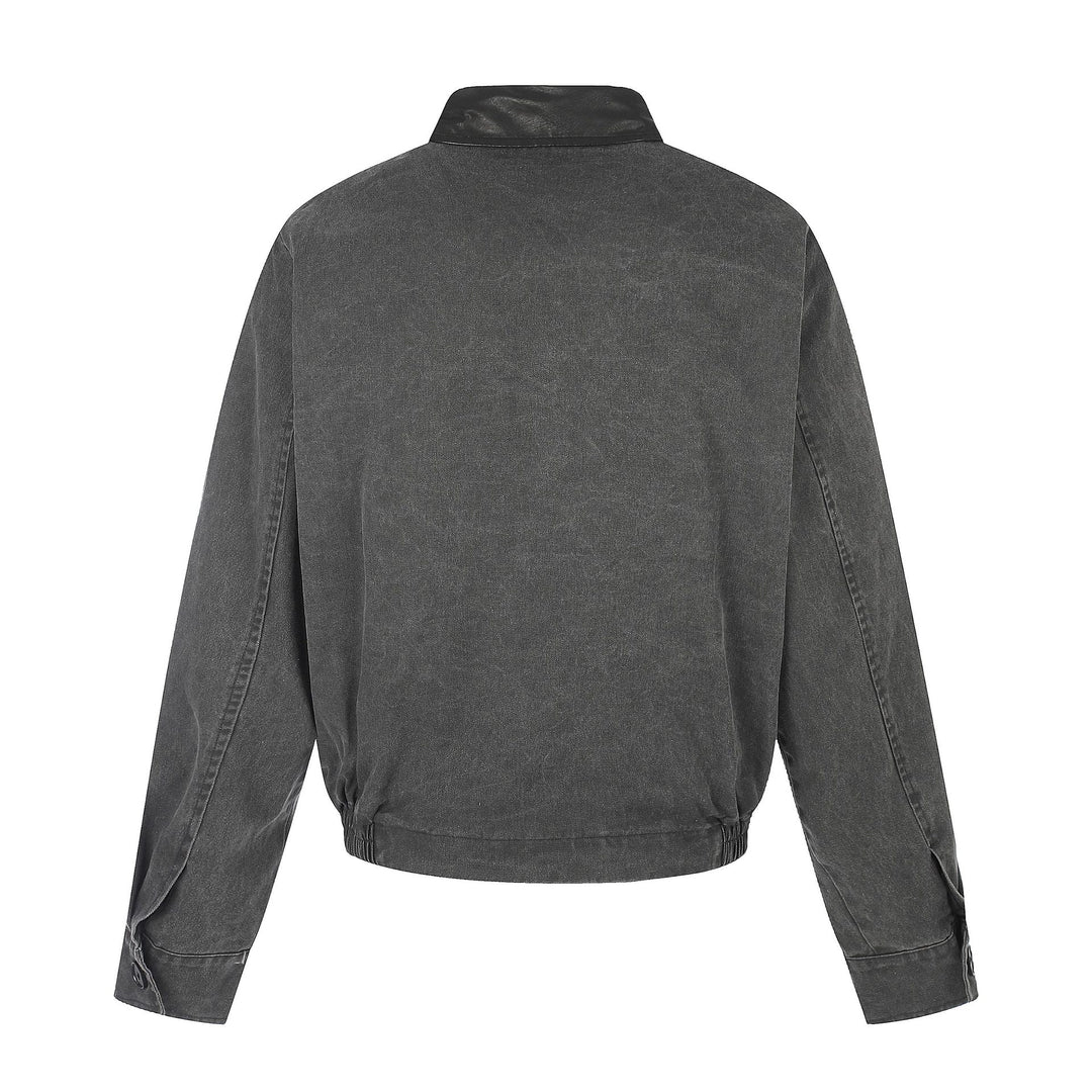 Men's short-cut boxy blouson with asymmetrical button placket, waist belt, and contrast collar Mune Fashion