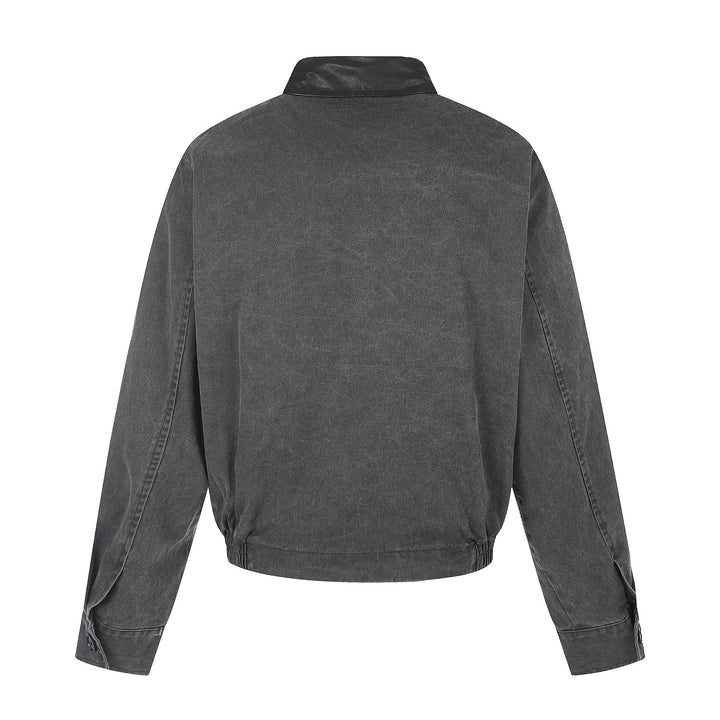 Men's short-cut boxy blouson with asymmetrical button placket, waist belt, and contrast collar Mune Fashion