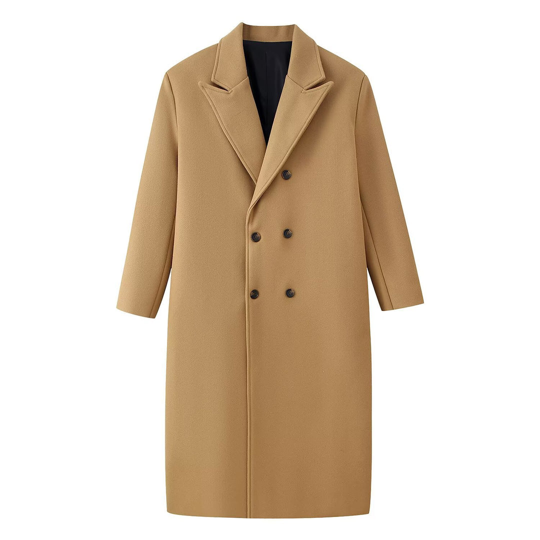 Men's Double-Breasted Long Coat with Narrow Lapels and Straight Cut Mune Fashion