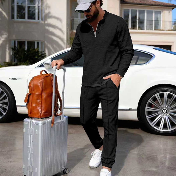 Men's Lightweight Henley Loungewear Set with Contrast Collar, Drawstring Joggers and Elastic Cuffs Mune Fashion