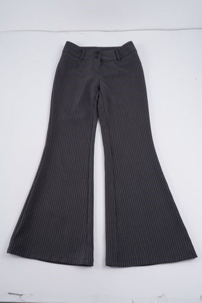 Women High-Waisted Stretch Flared Trousers with Pinstripes and Double Button Mune Fashion
