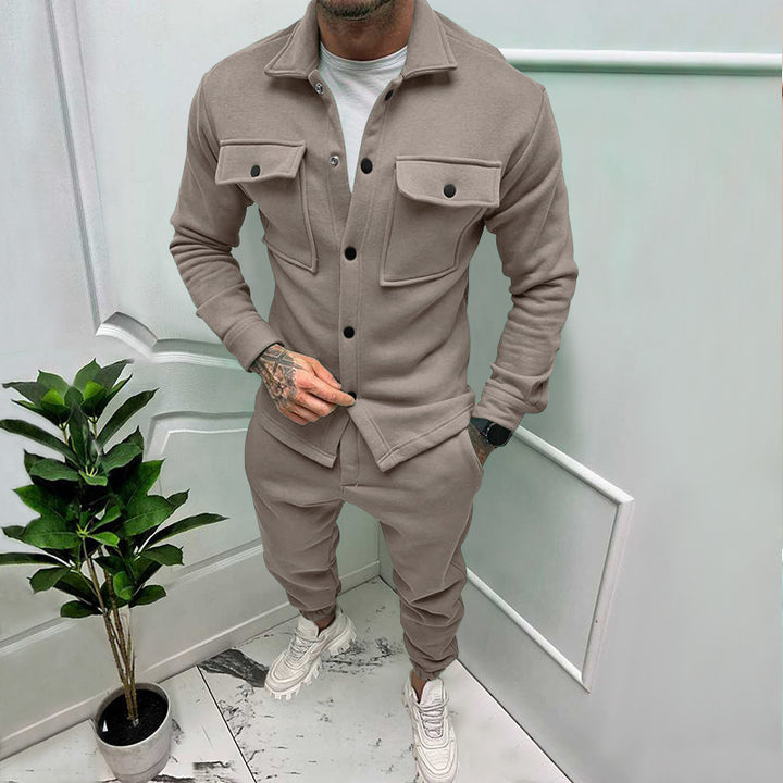 Men's overshirt and jogging pants set with patch flap pockets, ergonomic cut, and elastic waistband Mune Fashion