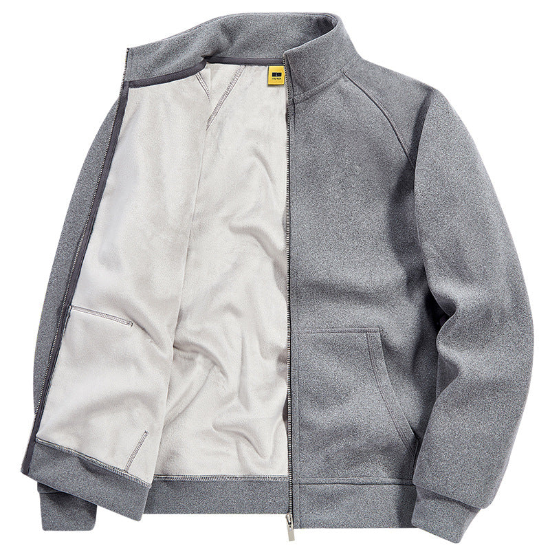 Men's Insulated Plush Lined Sweat Jacket with Stand-Up Collar and Concealed Inner Pockets Mune Fashion