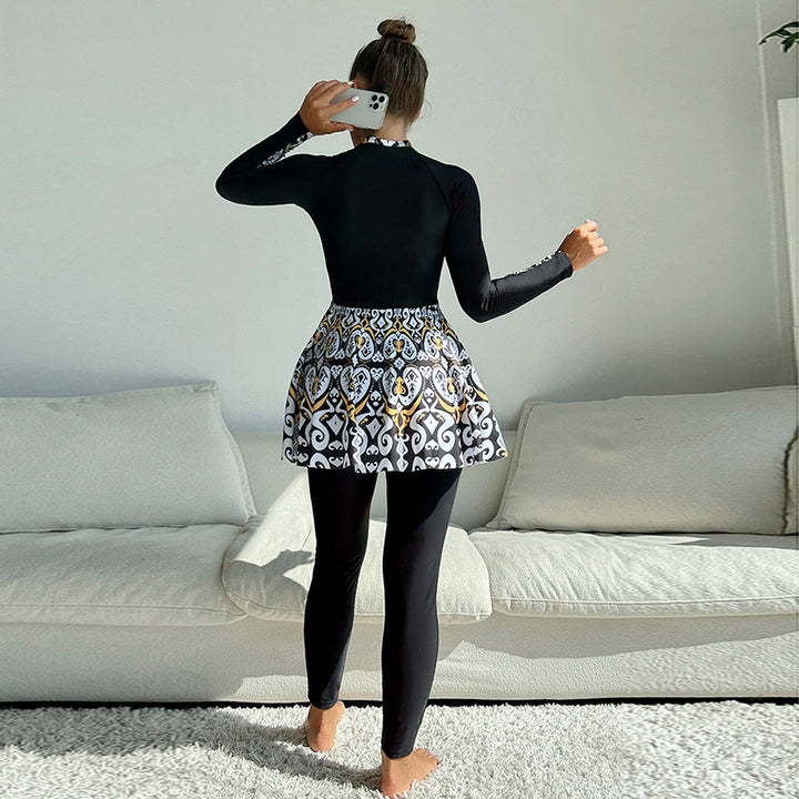 Ladies sporty swimwear with elegant skirt and long sleeve Mune Fashion
