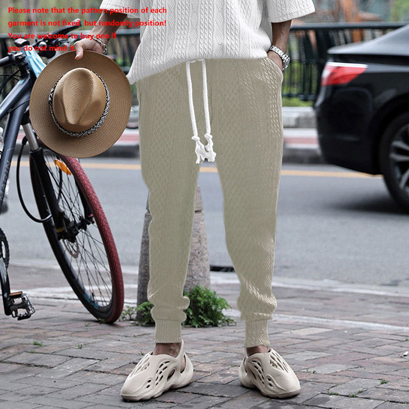 Men's textured knit jogging pants with distinctive drawstring and ribbed ankle cuffs Mune Fashion