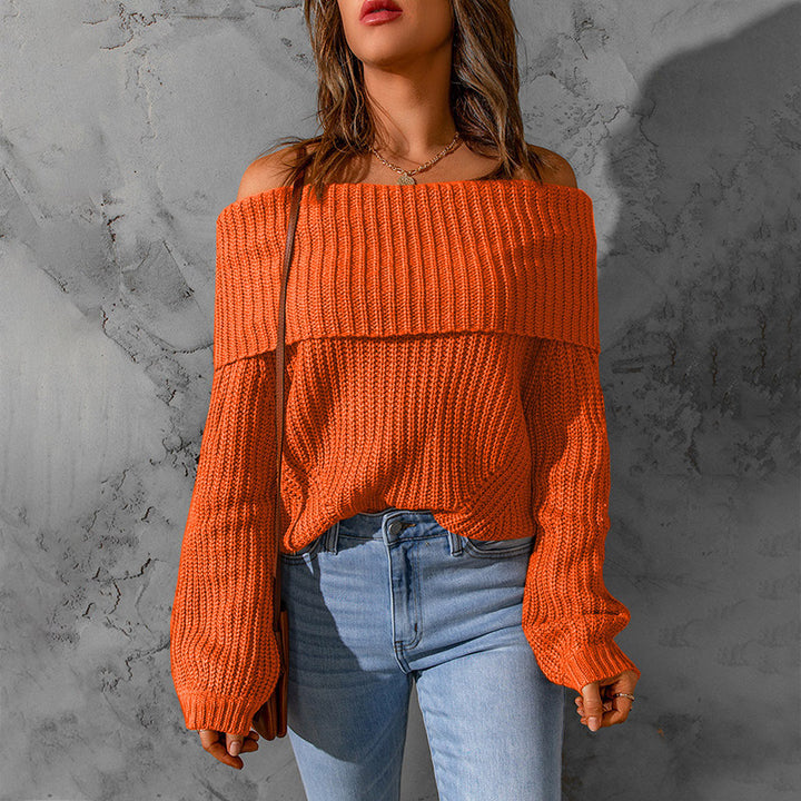 Women's oversized off-shoulder chunky knit sweater with dropped shoulder and balloon sleeves Mune Fashion