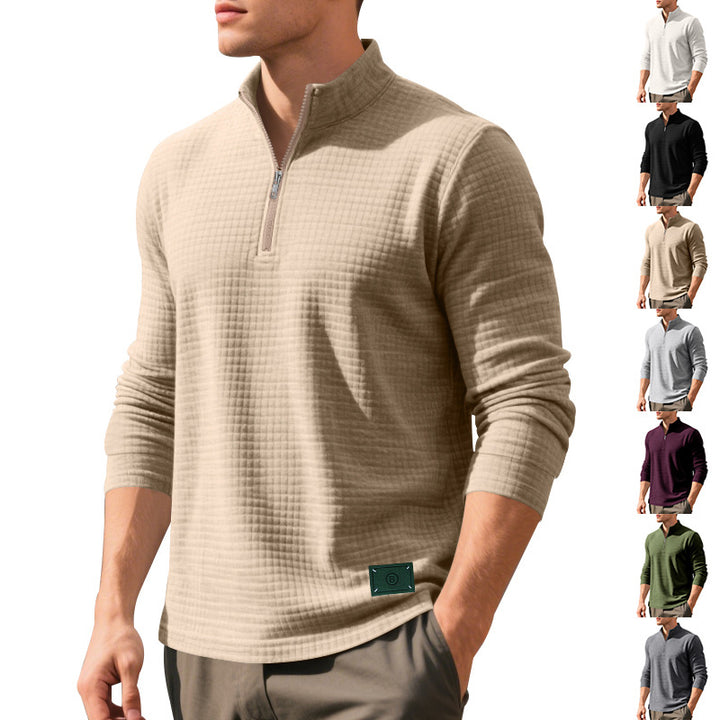 Men's nano lightweight waffle knit pullover with short collar zipper and rounded hem Mune Fashion