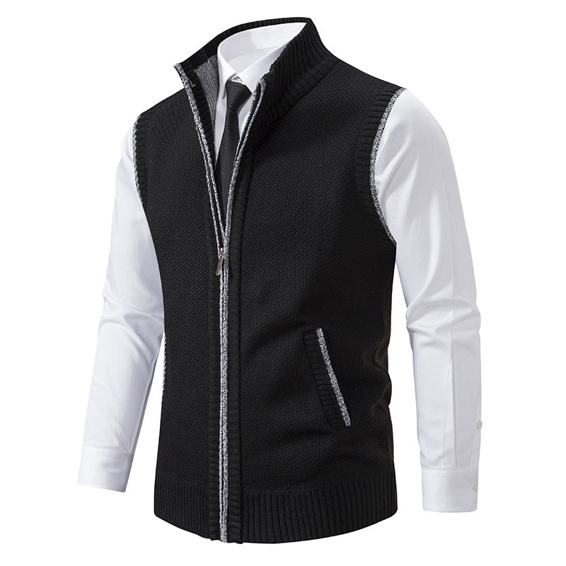 Men's elegant knit vest with stand-up collar and concealed zipper Mune Fashion