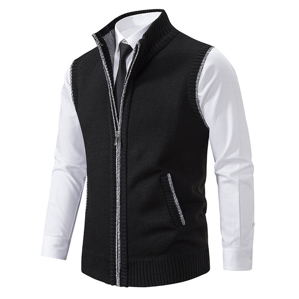 Men's elegant knit vest with stand-up collar and concealed zipper Mune Fashion