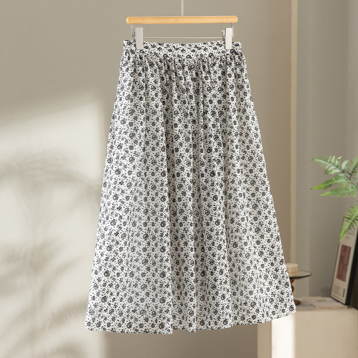 Women’s midi skirt with gathered waistband and small floral print Mune Fashion