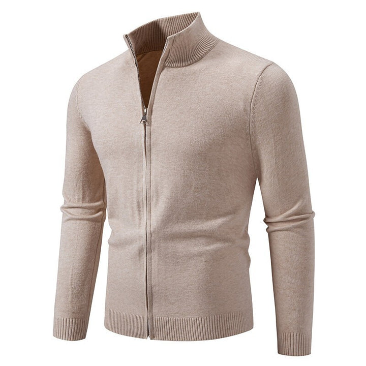 Men's narrow fit zip-up cardigan with ribbed stand-up collar and fine cotton blend Mune Fashion
