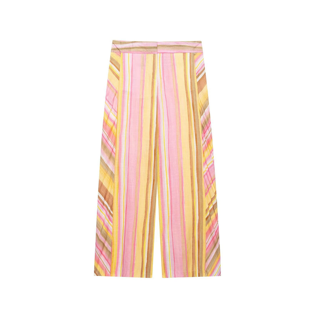 Women's Wide High Waist Palazzo Pants with Multidimensional Striped Pattern Mune Fashion