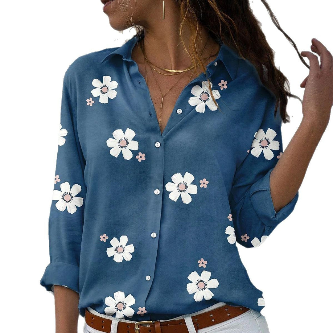 Women's loose shirt blouse with floral print and rolled sleeves Mune Fashion