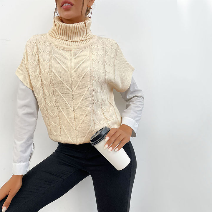 Women's knitted vests - sweater with cable pattern and high turtleneck Mune Fashion