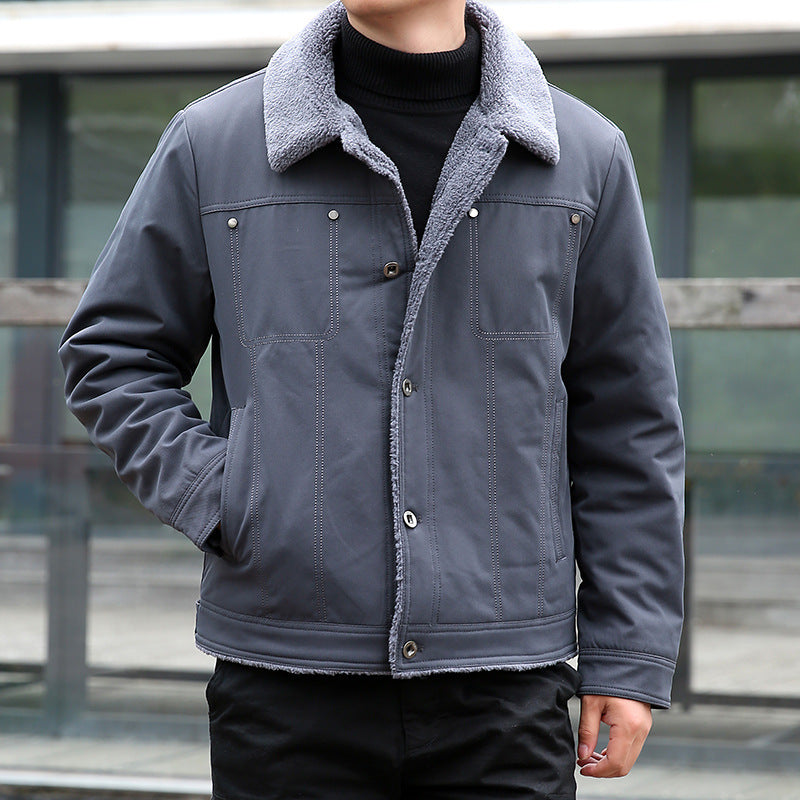 Men's short jacket with teddy lining and lapel collar, windproof transitional jacket Mune Fashion