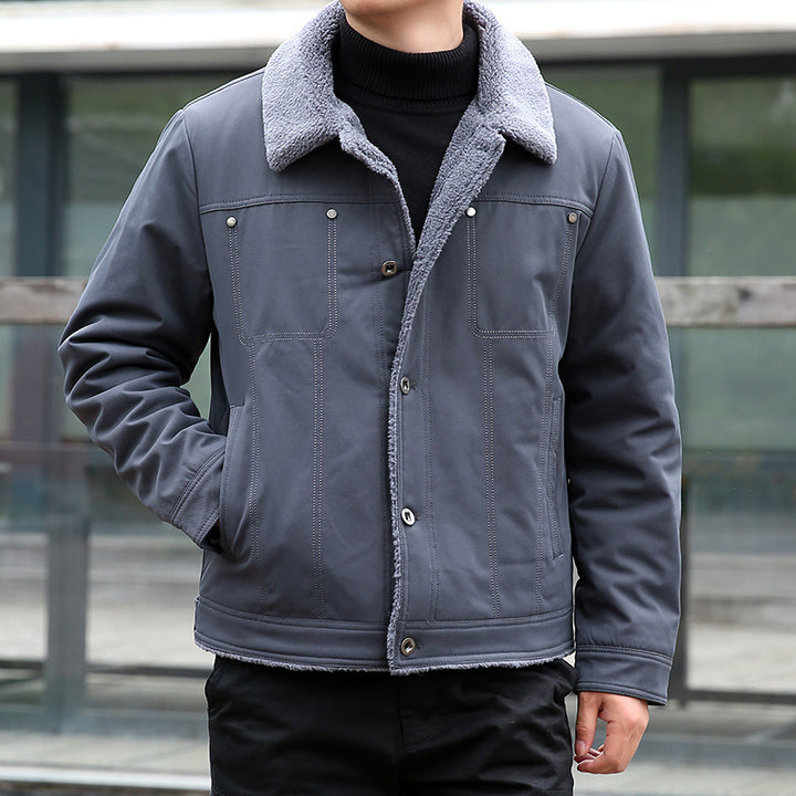 Men's short jacket with teddy lining and lapel collar, windproof transitional jacket Mune Fashion