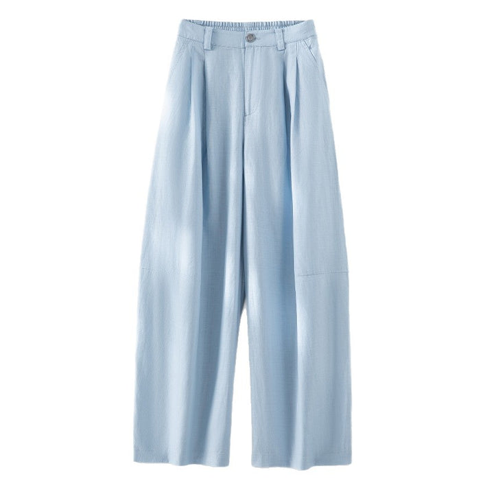 Women's wide linen-look trousers with high waist, crease and elastic back Mune Fashion