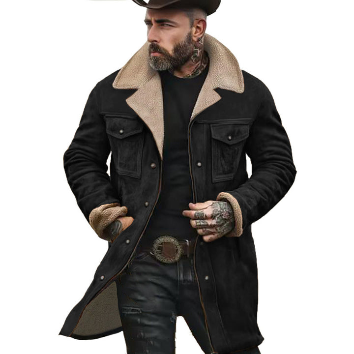 Men's Long Sherpa Coat with Faux Fur Lining and Suede Look Mune Fashion