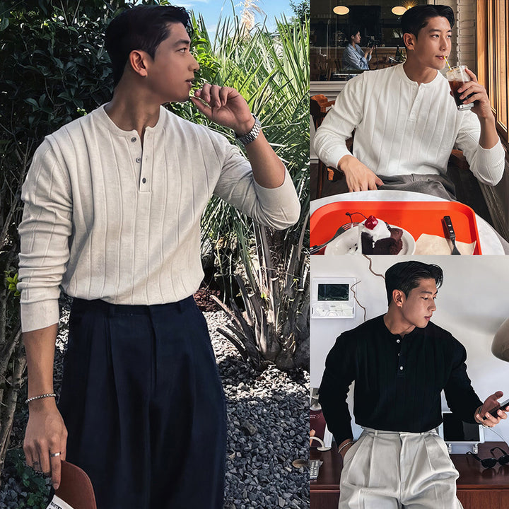 Men's Fashionable Knitted Sweater with Button Placket Mune Fashion