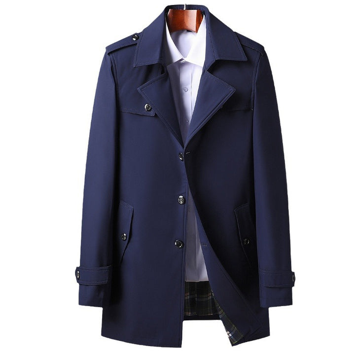 Men's Classic Short Trench Coat with Shirt Collar, Shoulder Epaulettes, and Lined Interior Mune Fashion