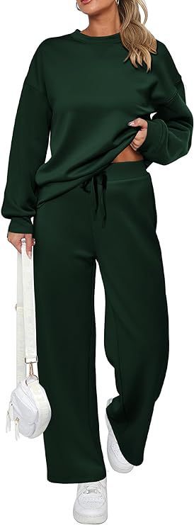 Women's two-piece French terry lounge set with oversized round neck pullover and wide high waist jogger Mune Fashion