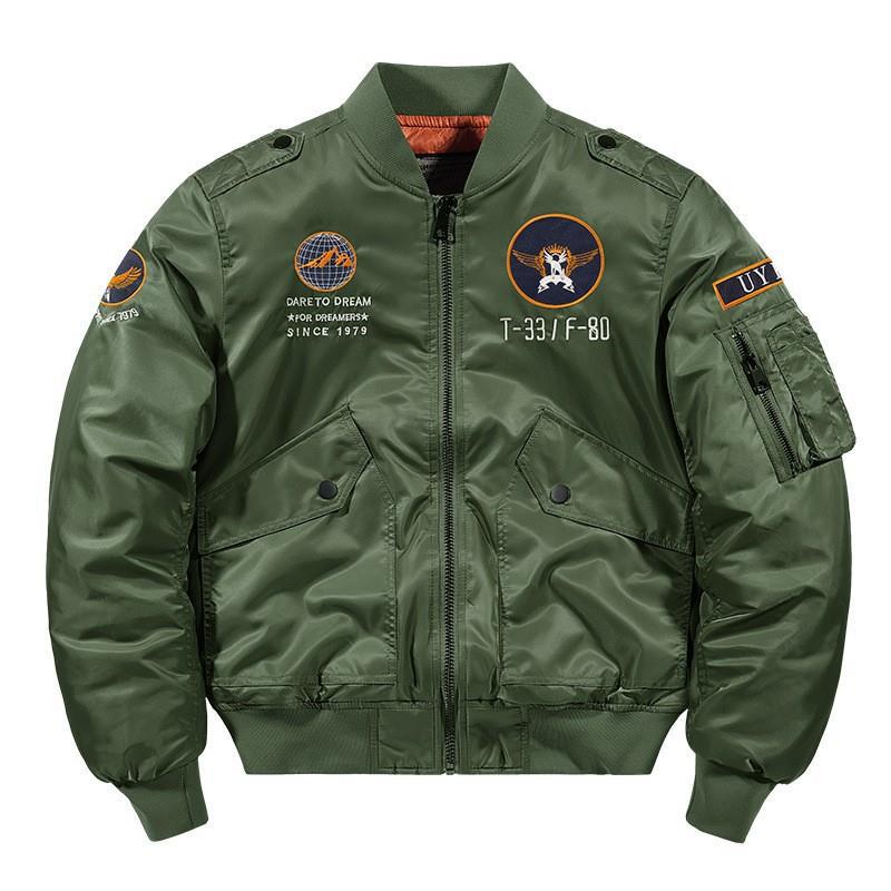 Men's aviator bomber jacket in military style with quilted thermal lining and shoulder patches Mune Fashion