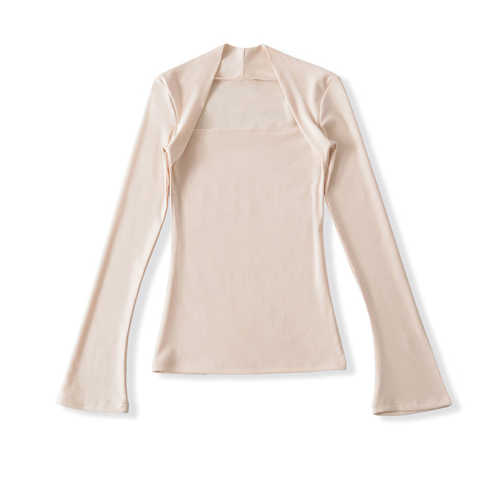 Women's fitted long-sleeve top with wide shawl collar and trumpet sleeves Mune Fashion