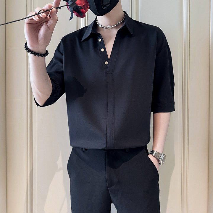 Men's Fashion Short Sleeve Shirt with Button Placket Mune Fashion