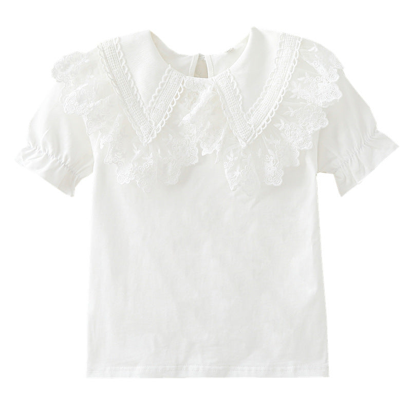 Girls' blouse with lace collar and ruffle details Mune Fashion