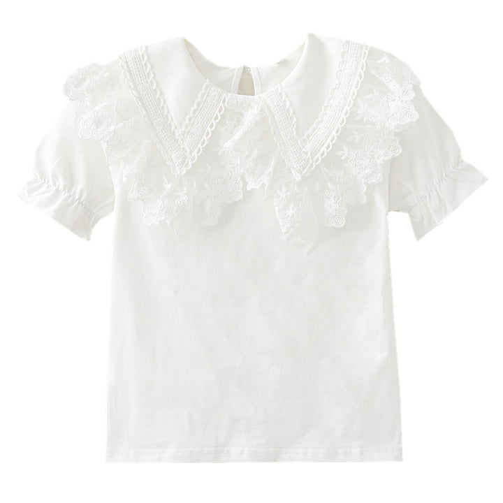 Girls' blouse with lace collar and ruffle details Mune Fashion