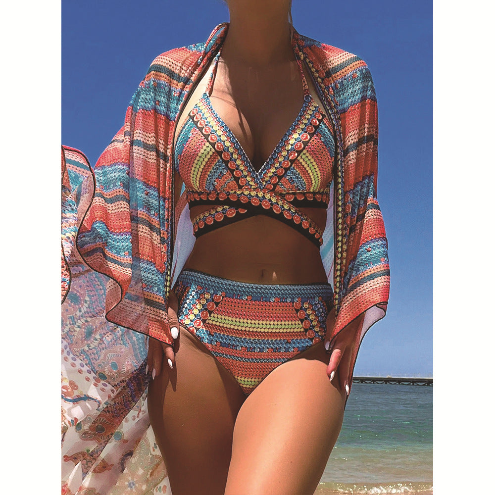 Women's bikini set with creative design and transparent kaftan Mune Fashion