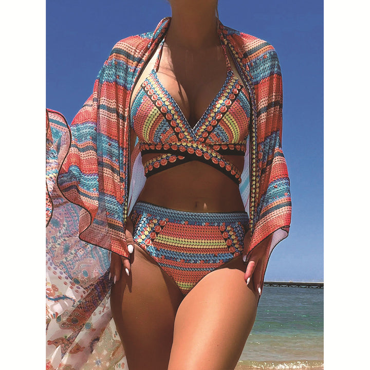 Women's bikini set with creative design and transparent kaftan Mune Fashion