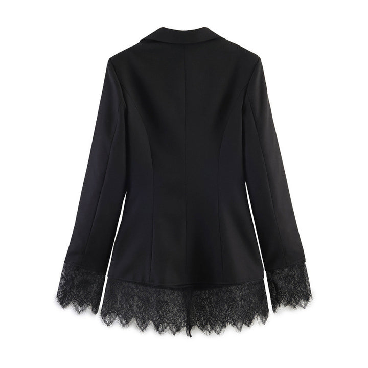 Women tailored blazer with lace trim and flared hem Mune Fashion