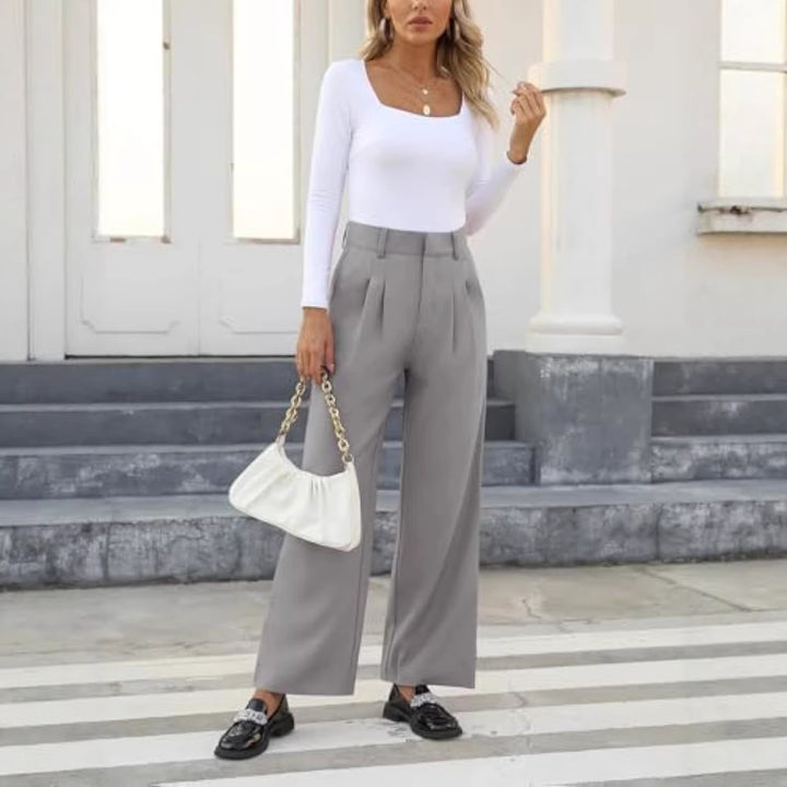 Women's High-waisted Pleated Palazzo Pants with Wide Leg Drune