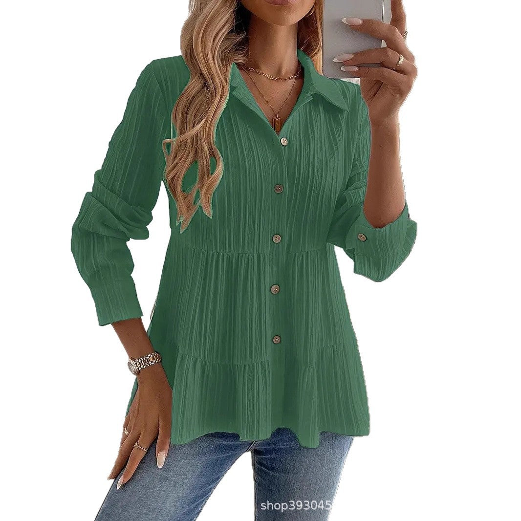 Women's Layered Shirt Blouse Tunic with Collar and Button Placket Mune Fashion