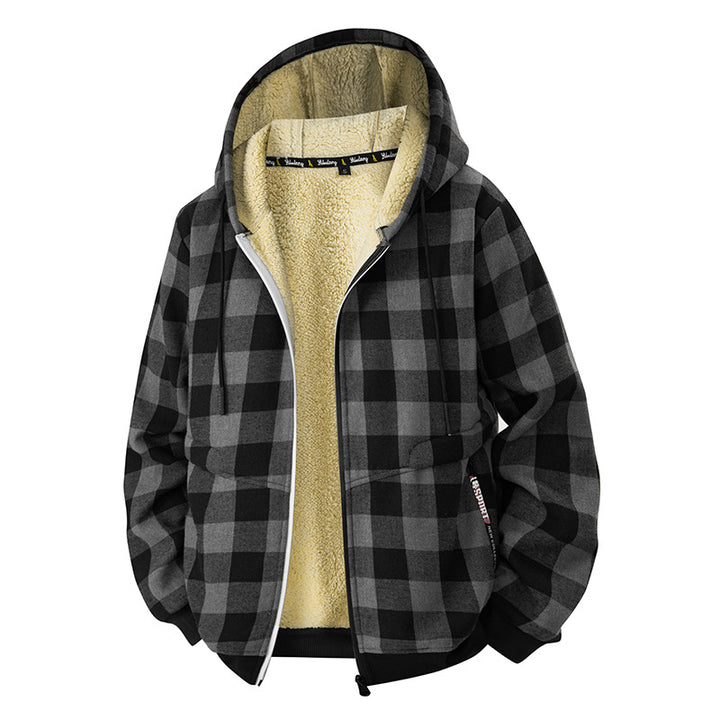 Men's checked Sherpa-lined hoodie with zipper and ribbed cuffs Mune Fashion