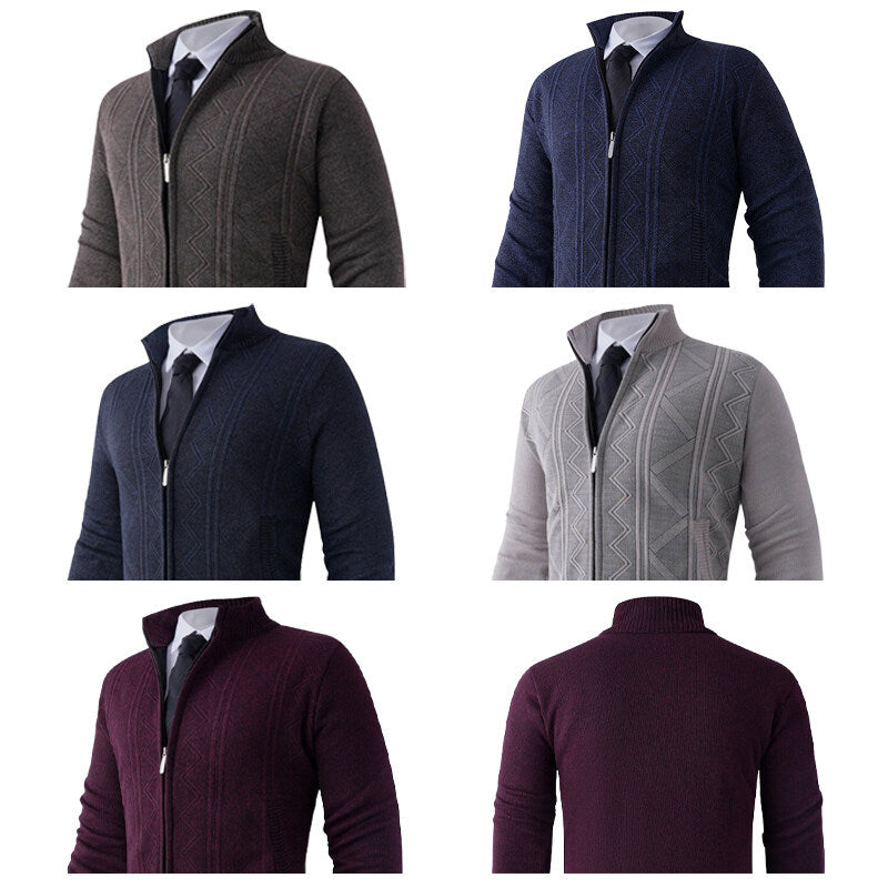 Men's knit zip jacket with stand-up collar and subtle diamond pattern Mune Fashion