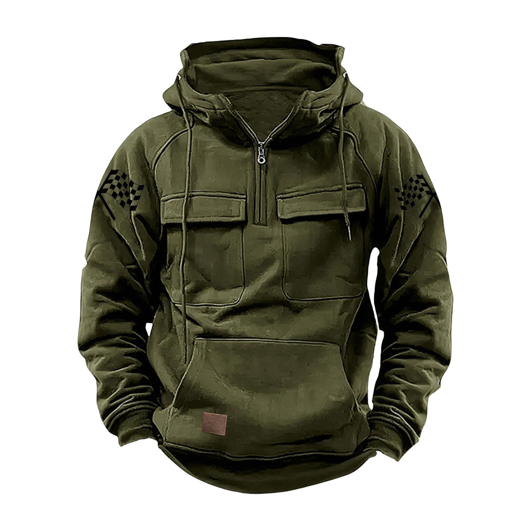 Men's hooded sweatshirt with half zip, cargo chest pockets and kangaroo pocket Mune Fashion