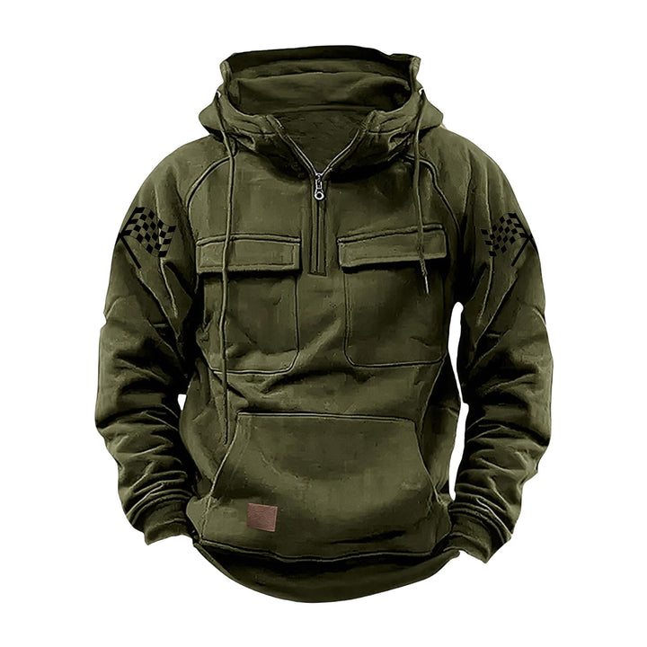 Men's hooded sweatshirt with half zip, cargo chest pockets and kangaroo pocket Mune Fashion