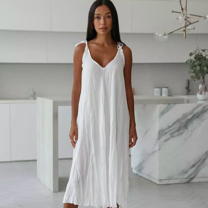 Mune | Women's White Loose Idle Long Slip Nightgown Casual Comfortable Outerwear Homewear