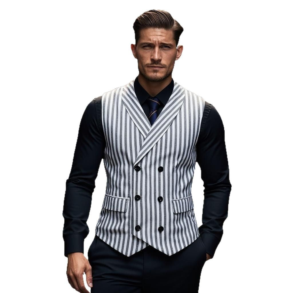 Men's double-button U-neck vest with pinstriped pattern and slim silhouette Mune Fashion