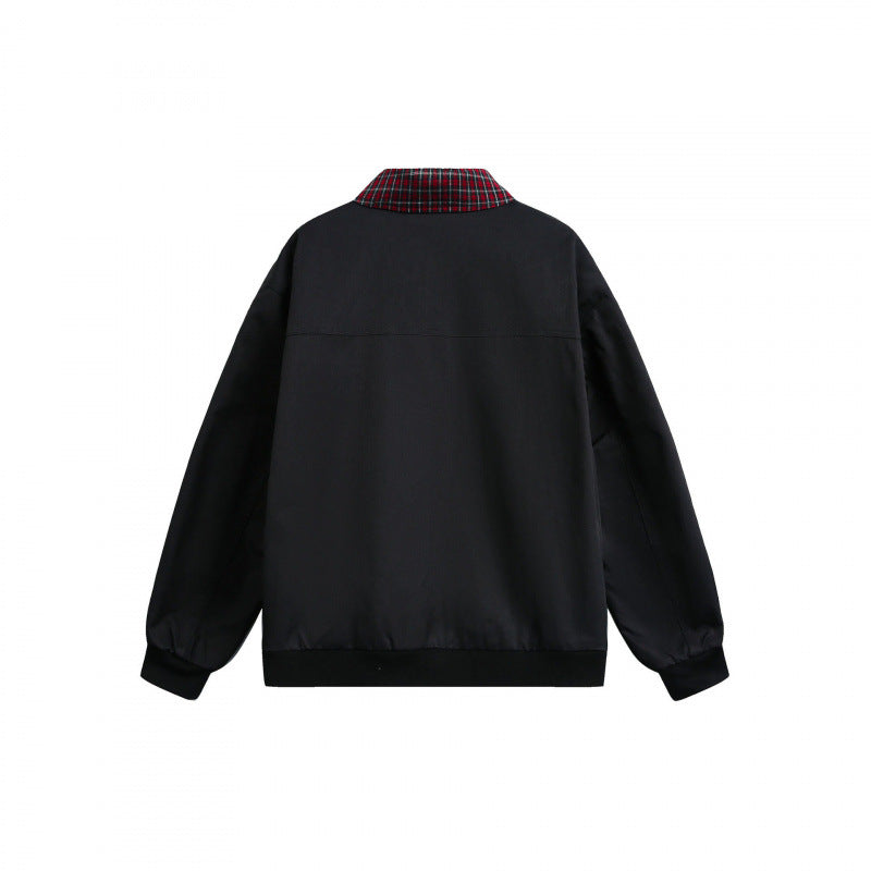Unisex Reversible Zipper Jacket with Checkered Pattern and Smooth Back Mune Fashion
