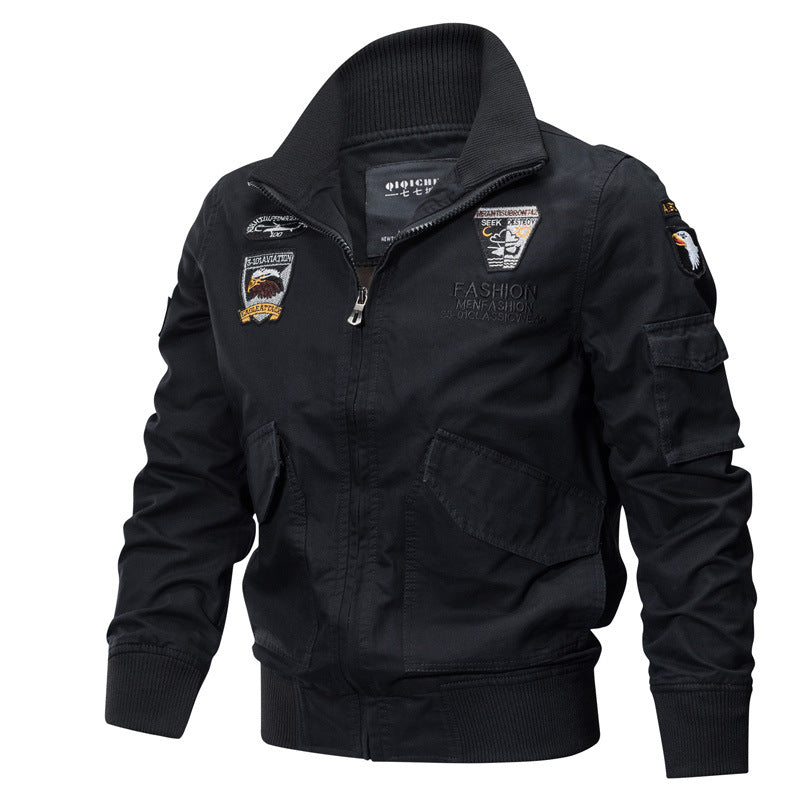 Men's lightweight utility bomber jacket with embroidered badges and pockets Mune Fashion