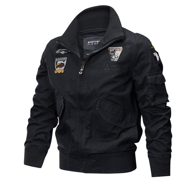 Men's lightweight utility bomber jacket with embroidered badges and pockets Mune Fashion