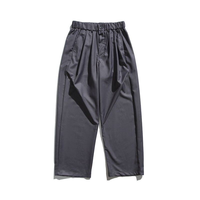 Men's Loose-Fit Pleated Cropped Pants with Elastic Waistband and Crease
