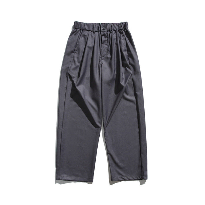 Men's Loose-Fit Pleated Cropped Pants with Elastic Waistband and Crease