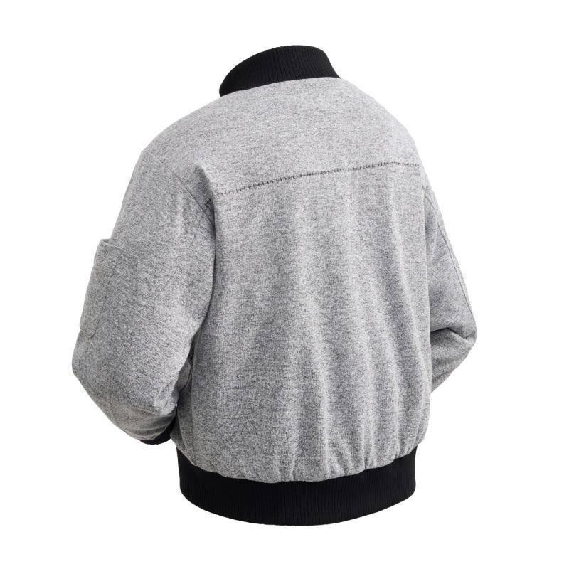 Men's wool blend bomber jacket with stand-up collar, ribbed cuffs, and utility arm pocket Mune Fashion