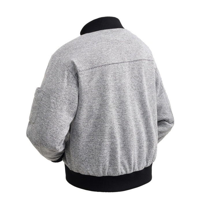 Men's wool blend bomber jacket with stand-up collar, ribbed cuffs, and utility arm pocket Mune Fashion